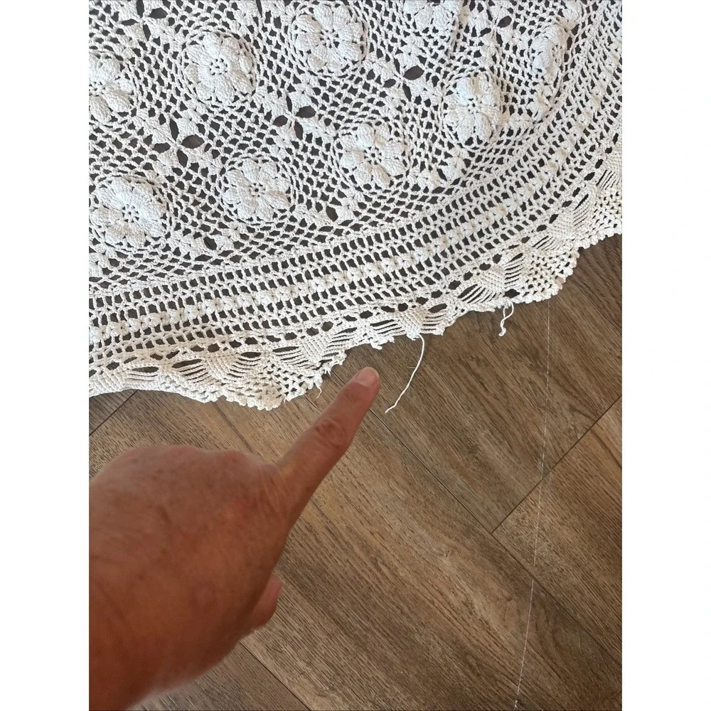 Vintage Handmade White Crochet Doily IMPERFECT Large Lace Table Topper READ MORE